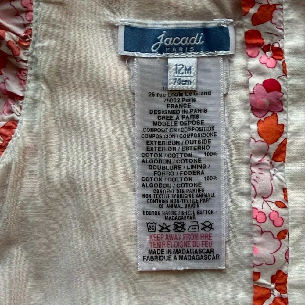 Jacadi Baby Girl Romper in Floral Liberty Fabric - Size 12M - Picture 14 of 14
